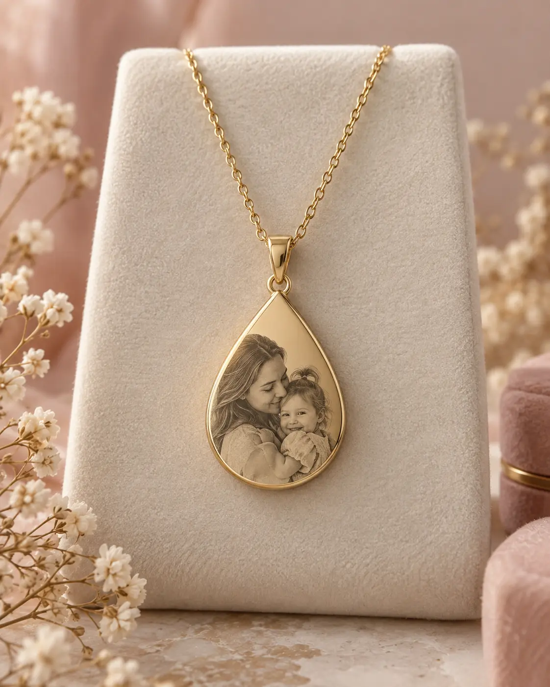 Preview of the upcoming gold Dearest Teardrop necklace